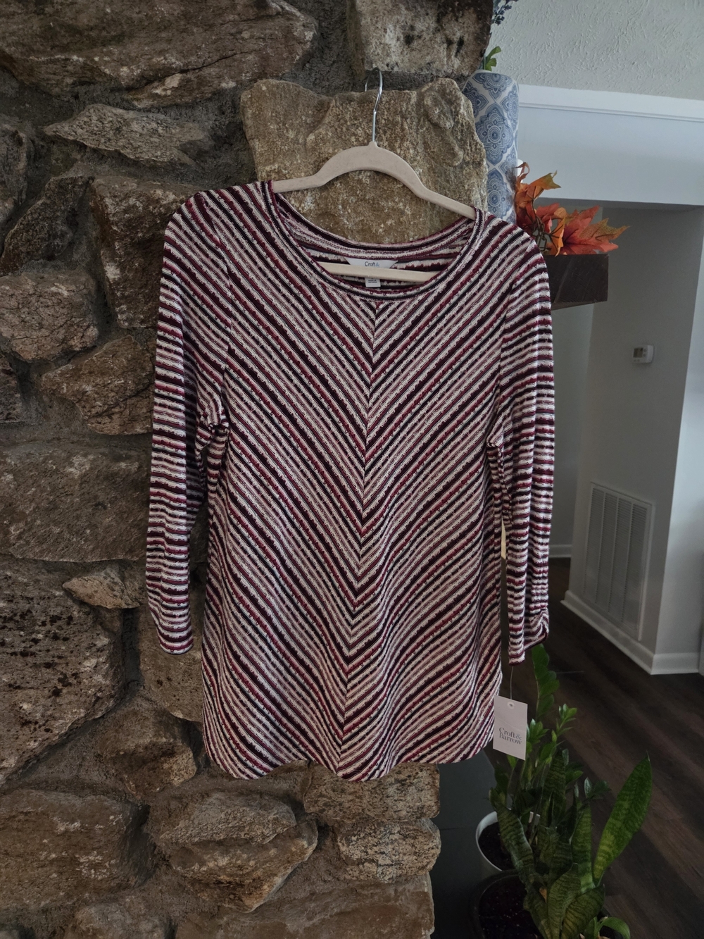 croft & barrow Burgundy and White Chevron-Pattern Long Sleeve Top